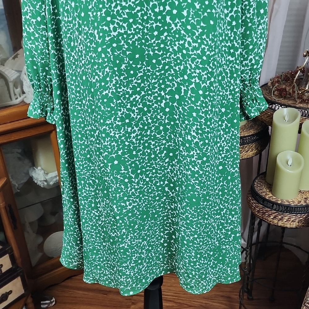 HOBBS LONDON | Elegant Green White Ditsy Floral Women's Mini Ruffle Dress | US 8 - Picture 4 of 12